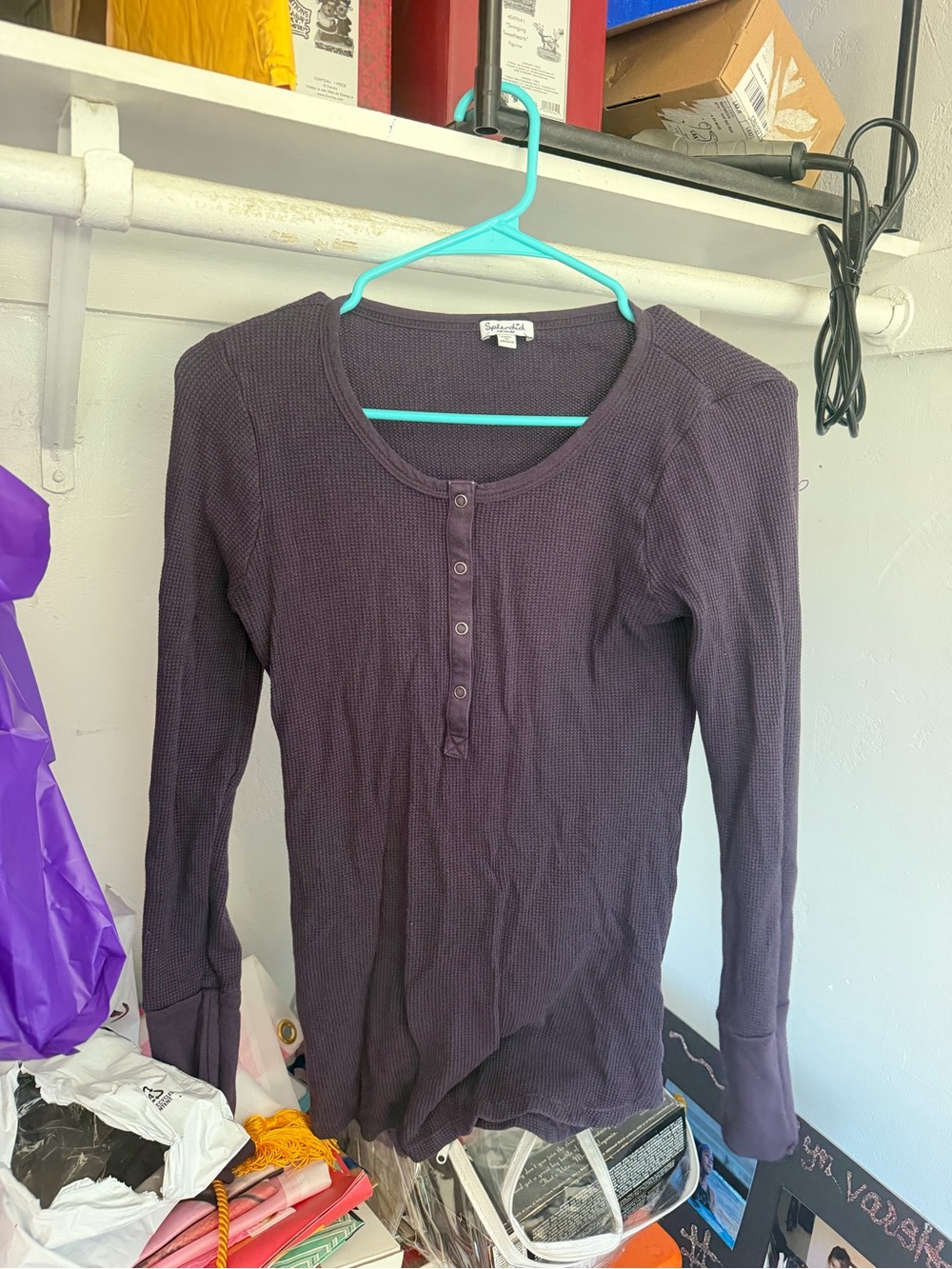 Women's Long Sleeve Henley Top in Dark Plum